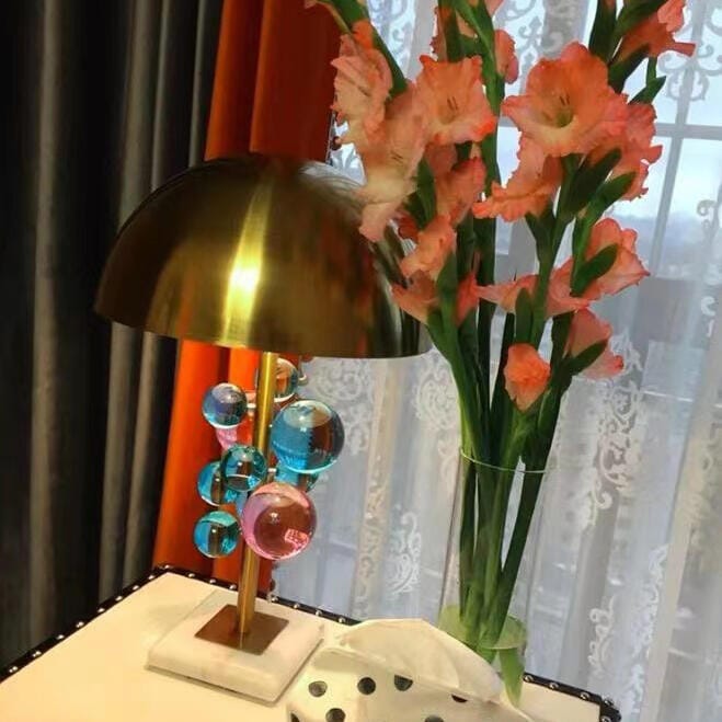 Customer photo review of Globo Table Lamp, Glass Spheres, White Marble Base, Gold Stem, E27