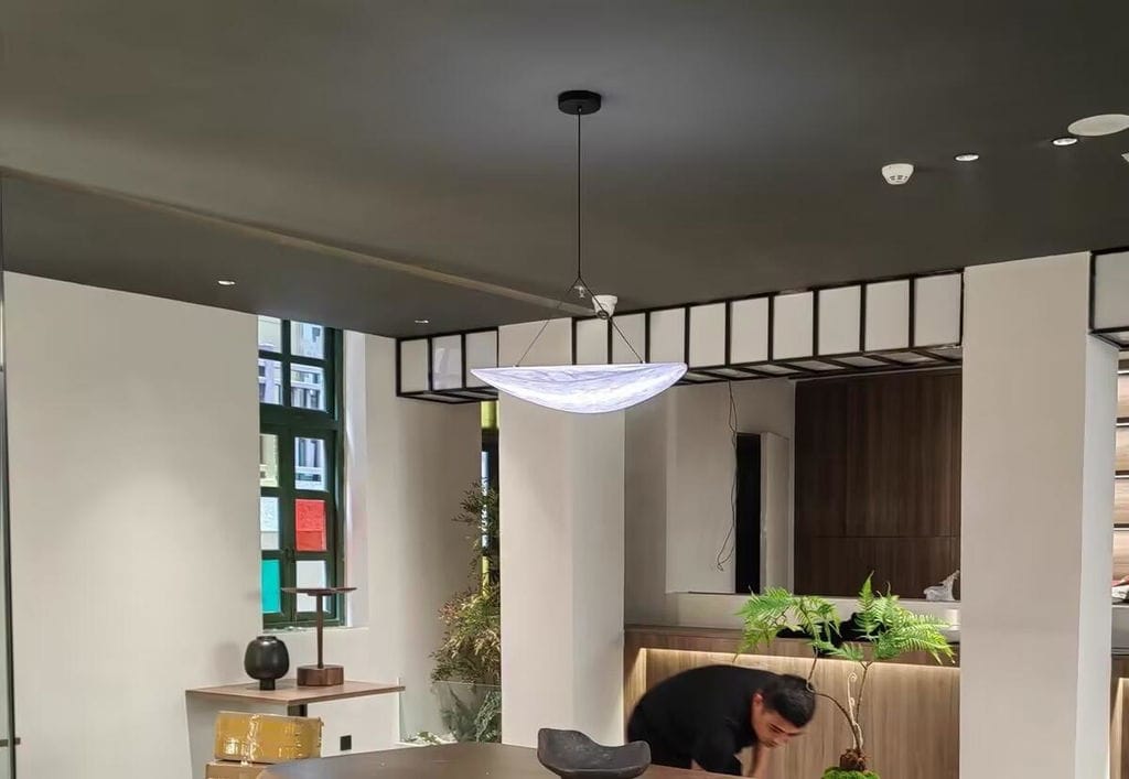 Customer photo review of Pendant Light, Tense, Mulberry Silk Diffuser, Black Frame, LED, Dimmable