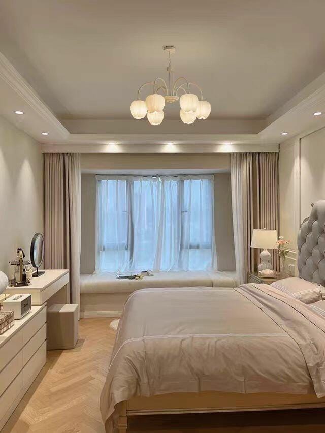 Customer photo review of Tulip Chandelier, White Glass Tulip Shades, Matcha Green Frame, E26