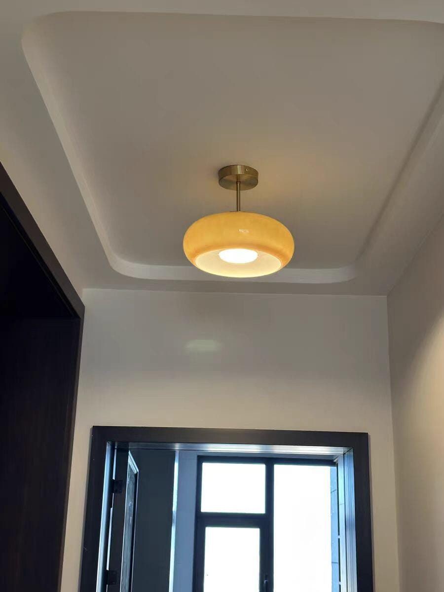 Customer photo review of Ceiling Light Plafonnier, Bauhaus Glass Disc, Natural Wood Frame, E27