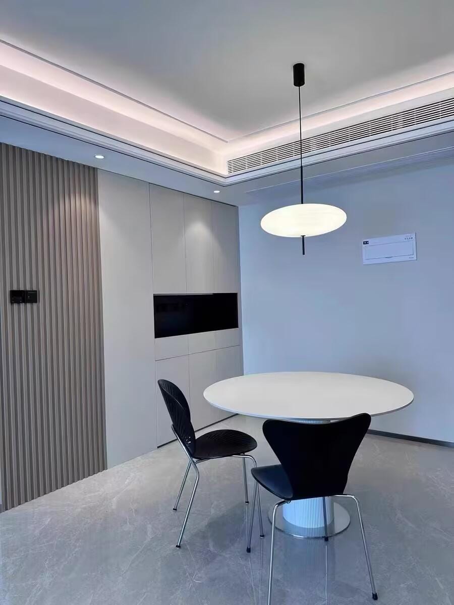 Customer photo review of Opal Disc Pendant Light, Opalescent Shade, Black or White, E26/E27