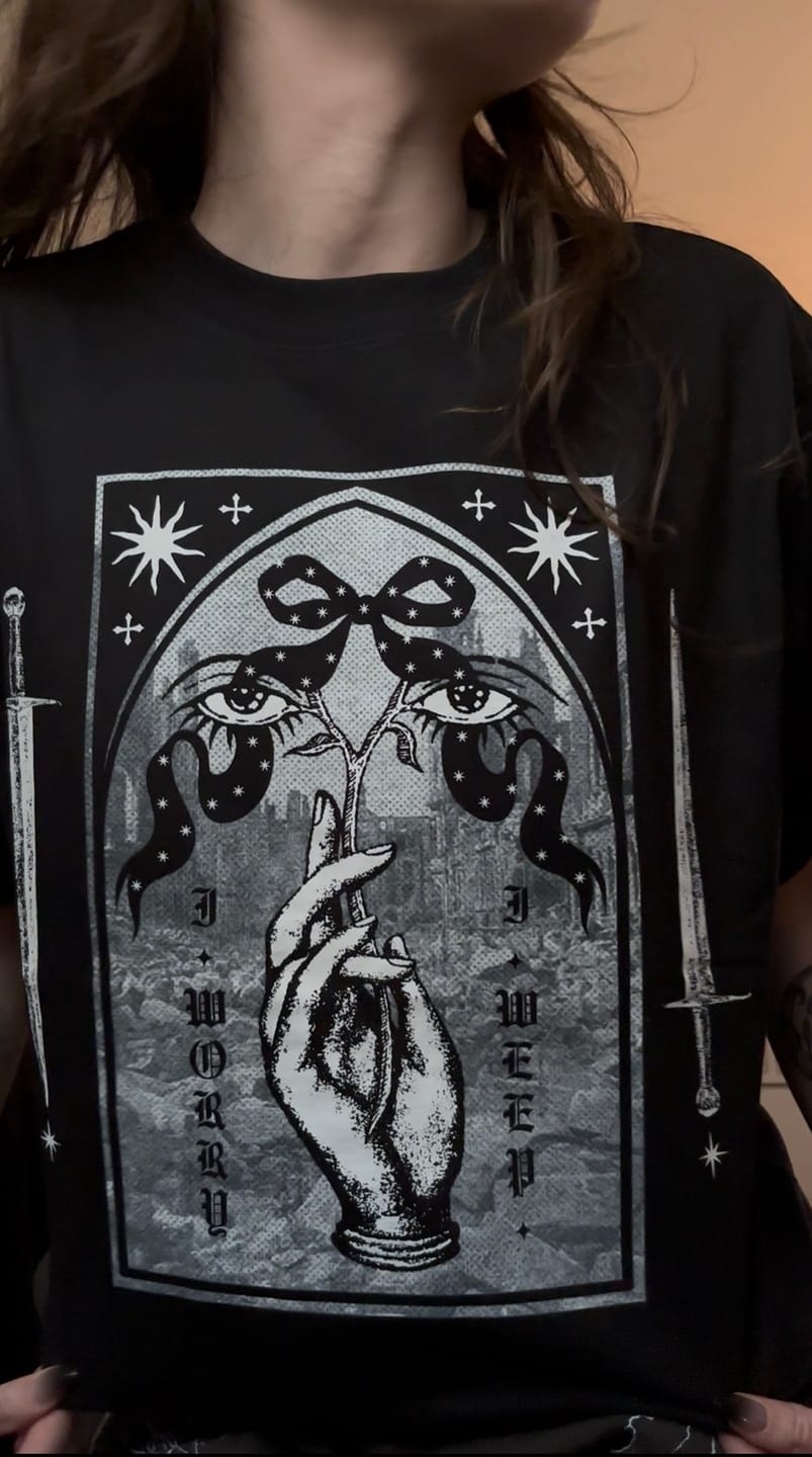 Customer photo review of I Worry, I Weep Oversized Tee
