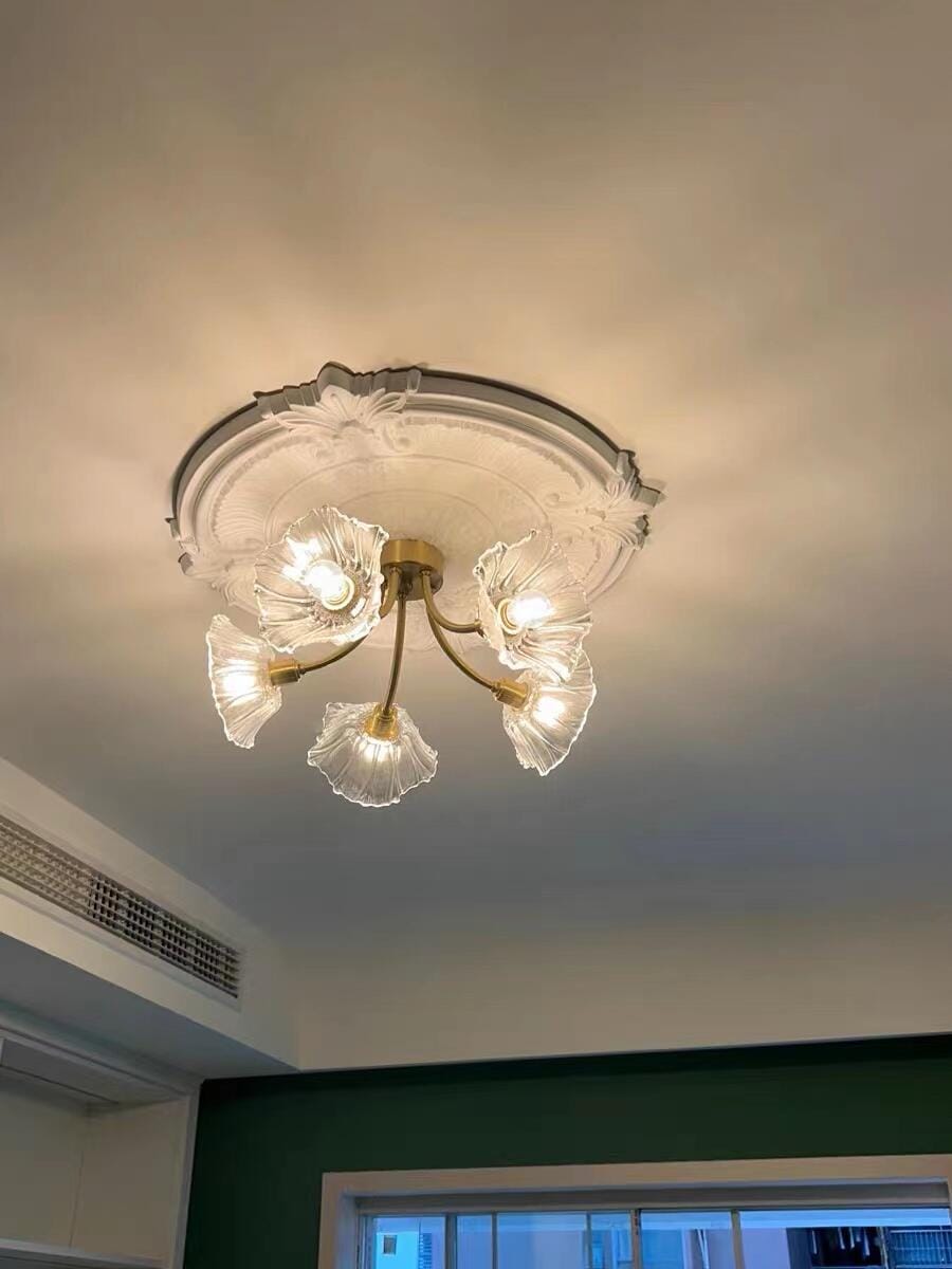 Customer photo review of Ceiling Light, Frosted Leaf Glass Shades, Gold, E27, Lotus Leaf