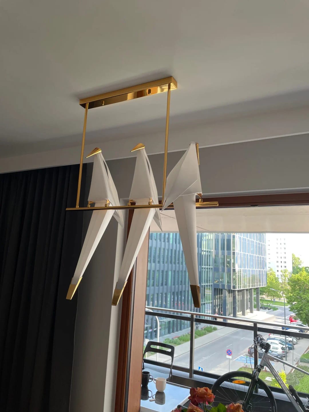 Customer photo review of Paper Crane LED Chandelier, Acrylic Birds, Gold Frame, 3000K