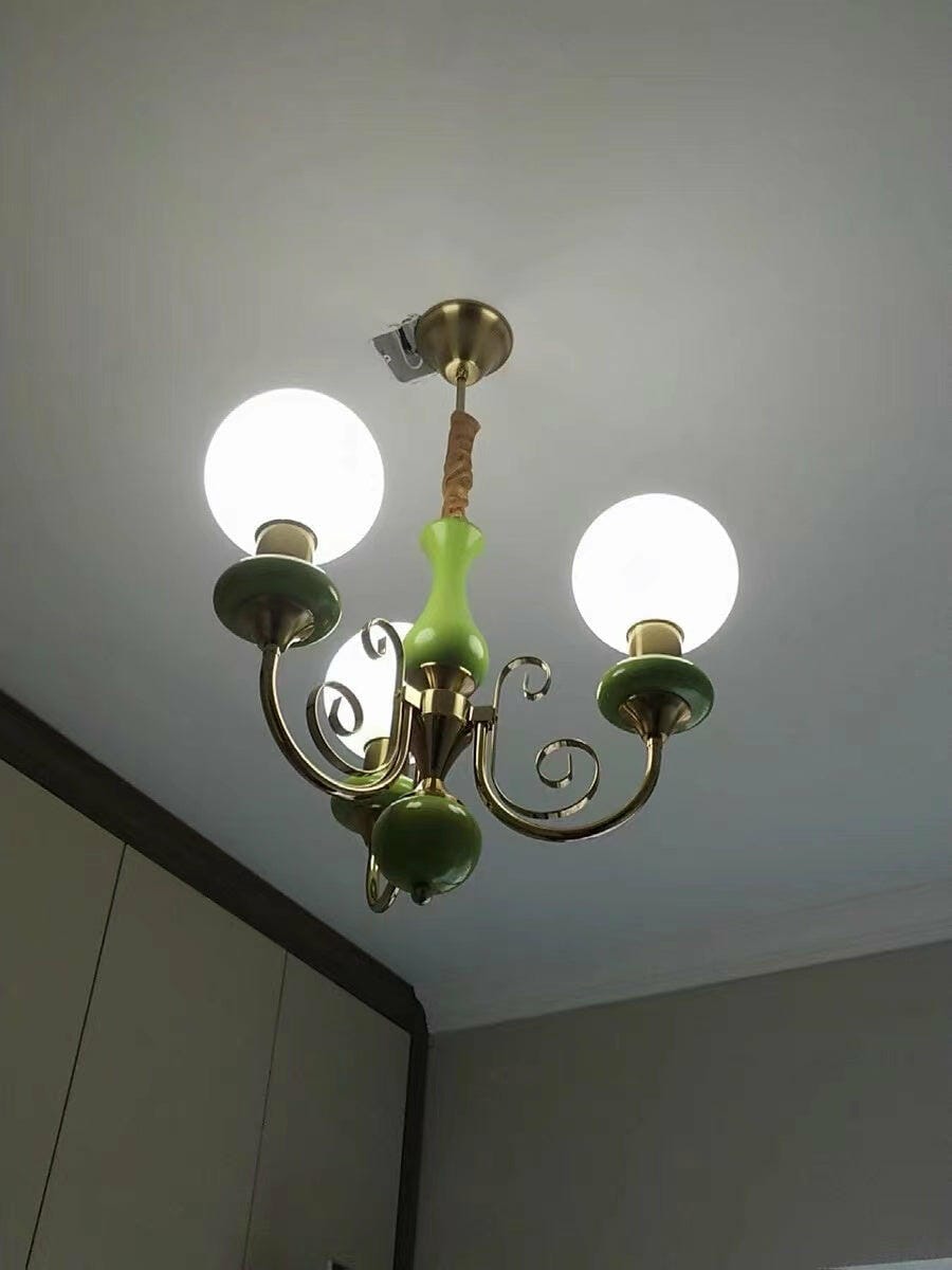 Customer photo review of Onyx Chandelier, White Glass Shades, Gold Finish, E26/E27, 3 to 8 Heads