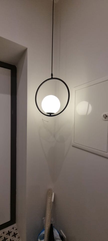 Customer photo review of Mila Pendant Light, White Glass Globe, Brass, Black or Silver, E27