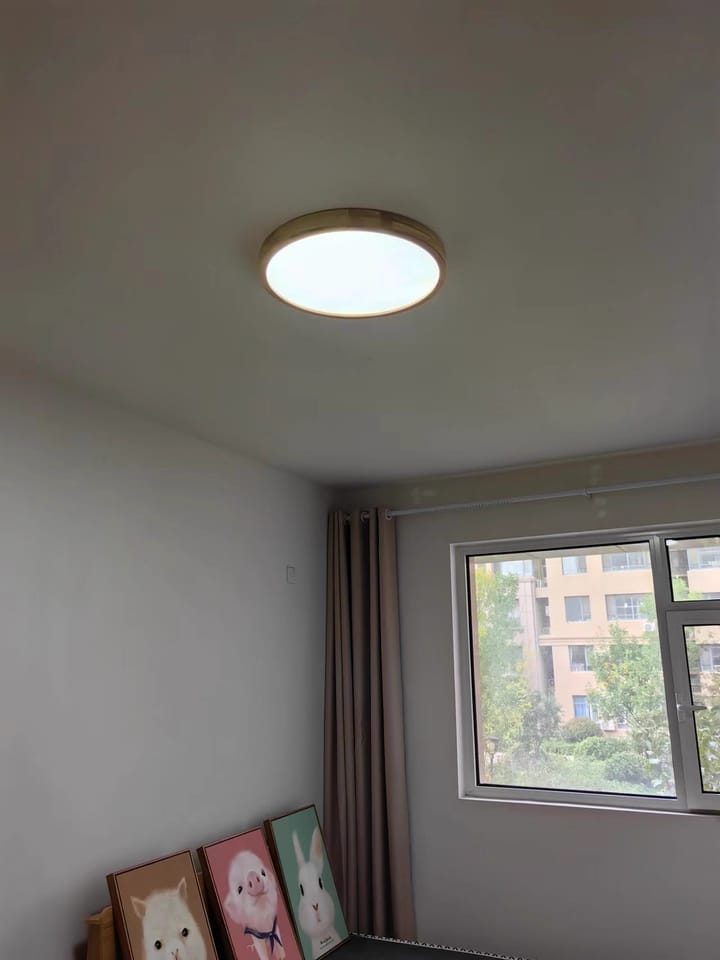 Customer photo review of Ceiling Light, Natural Rubberwood, Slim Flush Mount, Integrated LED