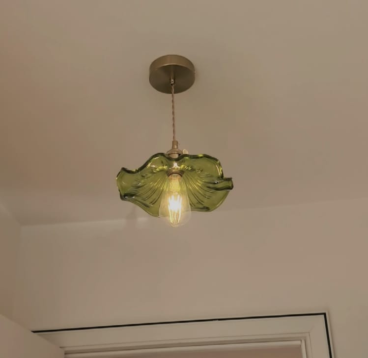 Customer photo review of Pendant Light, Fluted Hibiscus Glass Shade, Brushed Brass, E26/E27