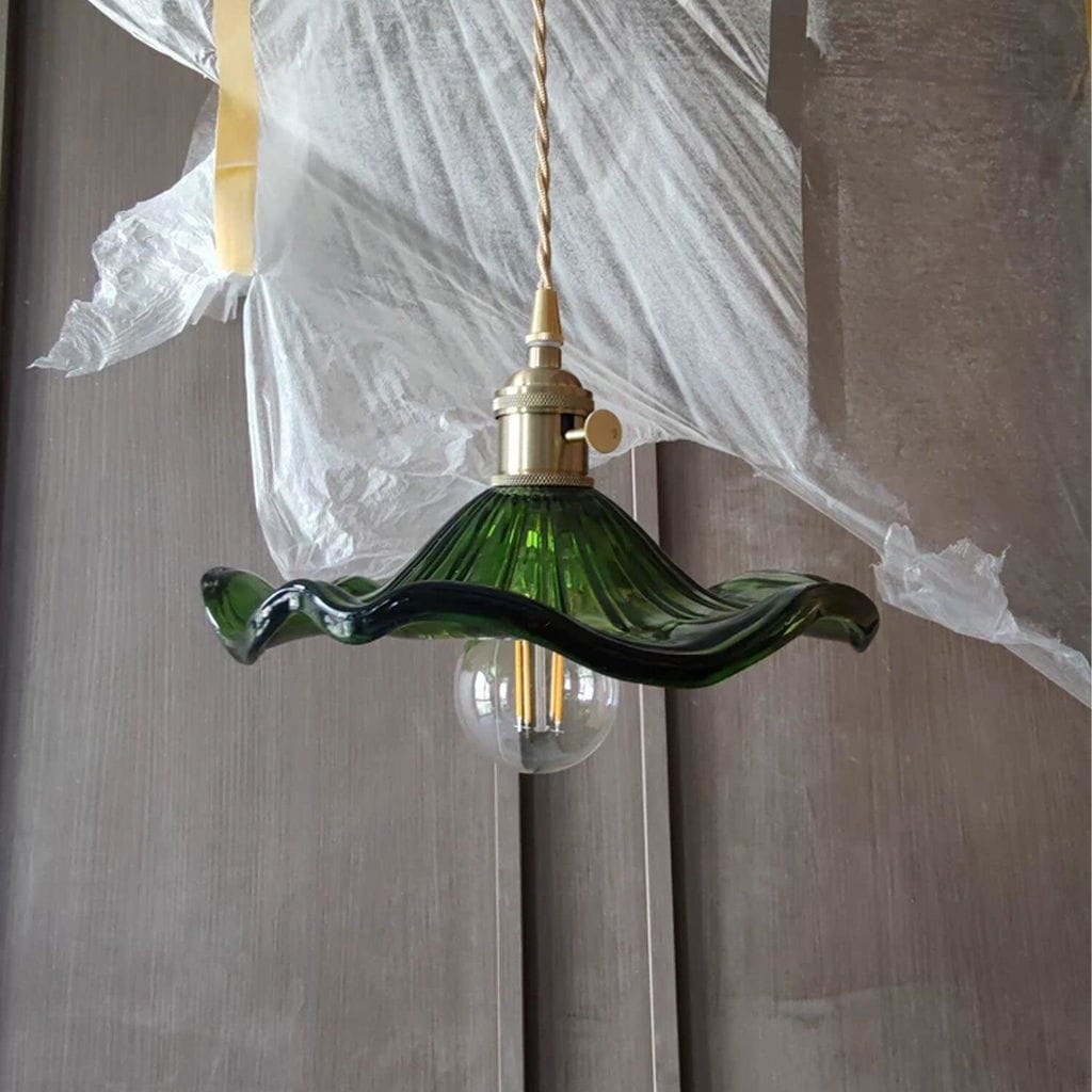 Customer photo review of Swag Light, Fluted Hibiscus Glass Shade, Brushed Brass, E26/E27