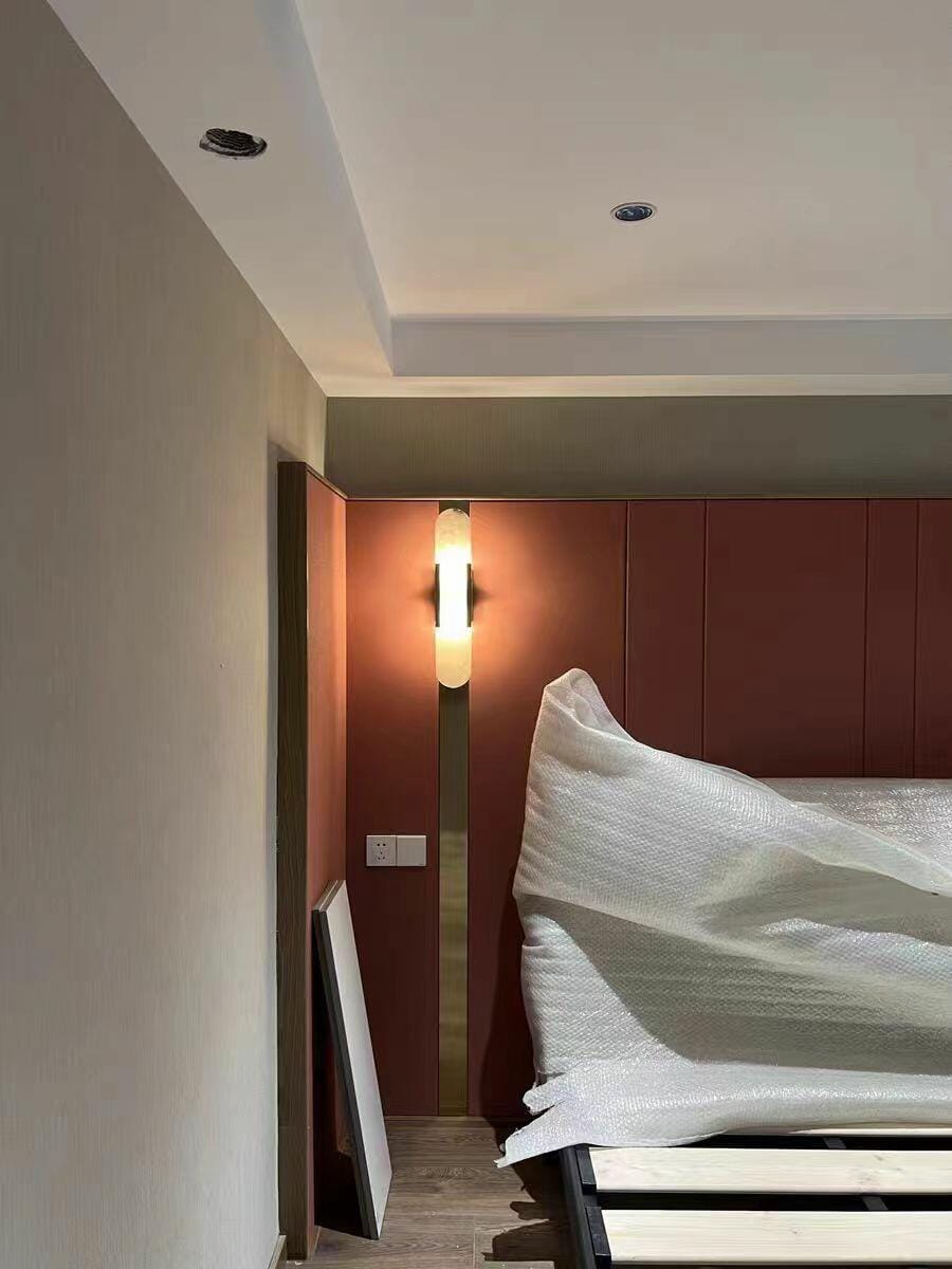 Customer photo review of Wall Sconce, Melange Alabaster Stone & Brass, G4, Hardwired