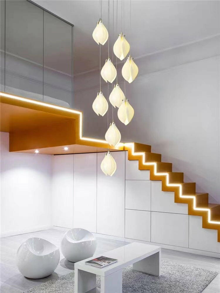 Customer photo review of Pendant Light, Ceramic Flower Shades, Brass & White, G9 LED
