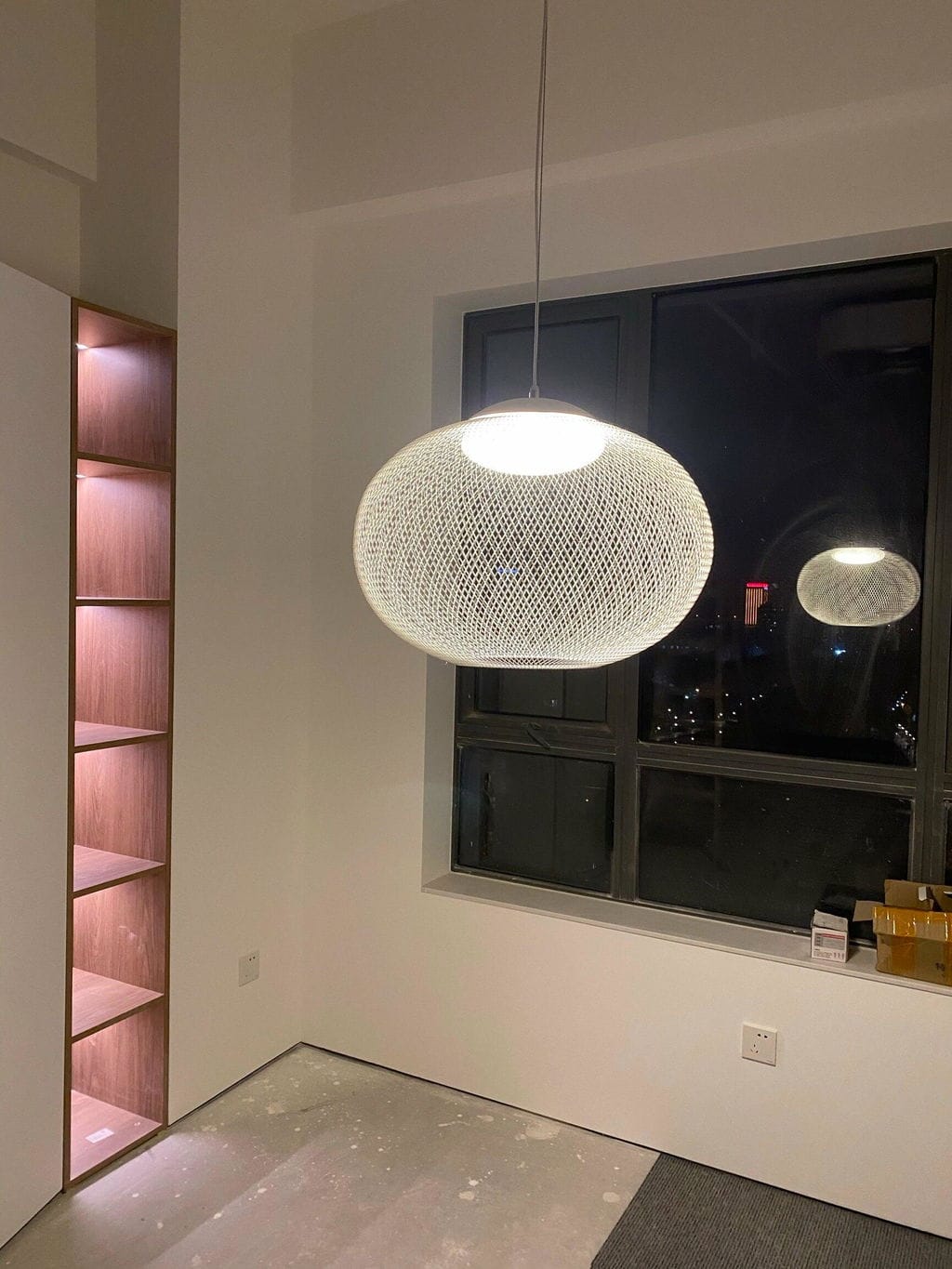 Customer photo review of Pendant Light, Latticed Iron Mesh Shade, Black or White, Integrated LED