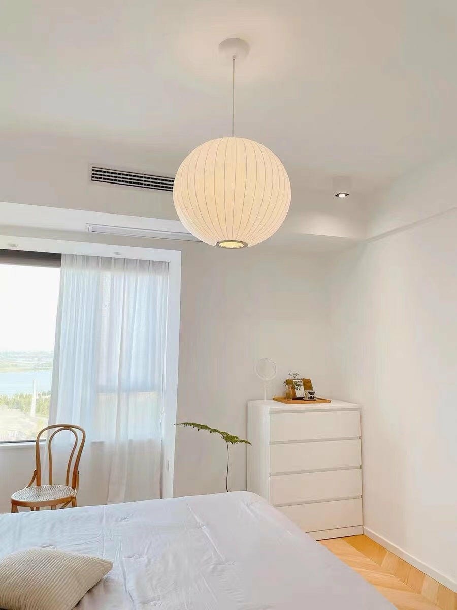 Customer photo review of Pendant Light, Crisscross Bubble, Mulberry Silk, Steel Wireframe, E26