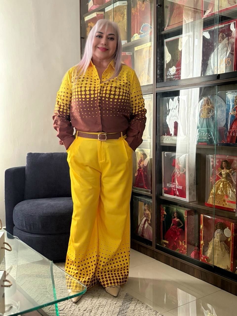 Customer photo review of Long Sleeves Loose Buttoned Contrast Color Polka-Dot Split-Joint Lapel Blouses&Shirts Tops