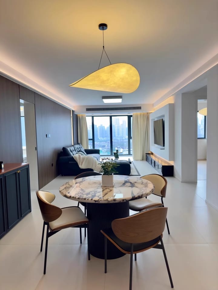 Customer photo review of Pendant Light, Tense, Mulberry Silk Diffuser, Black Frame, LED, Dimmable