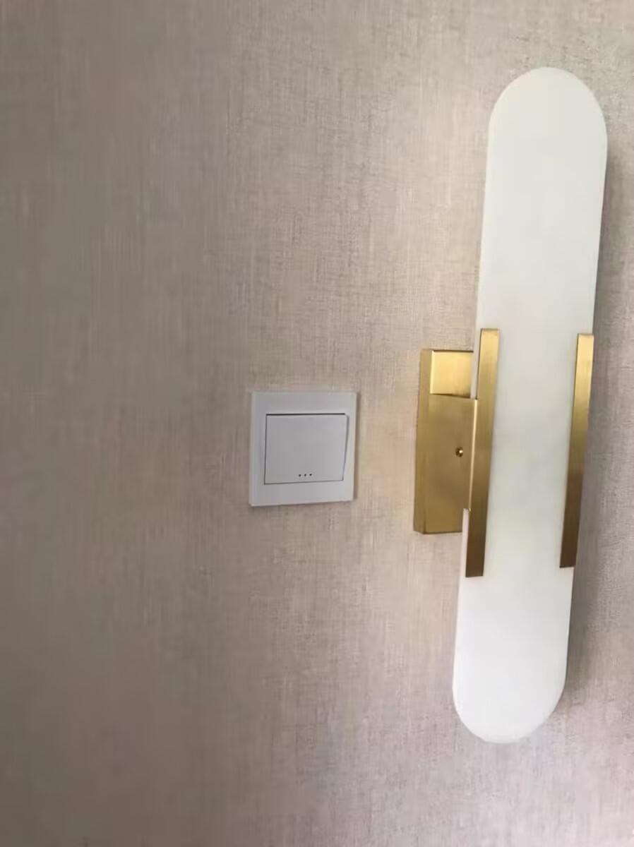 Customer photo review of Wall Sconce, Melange Alabaster Stone & Brass, G4, Hardwired