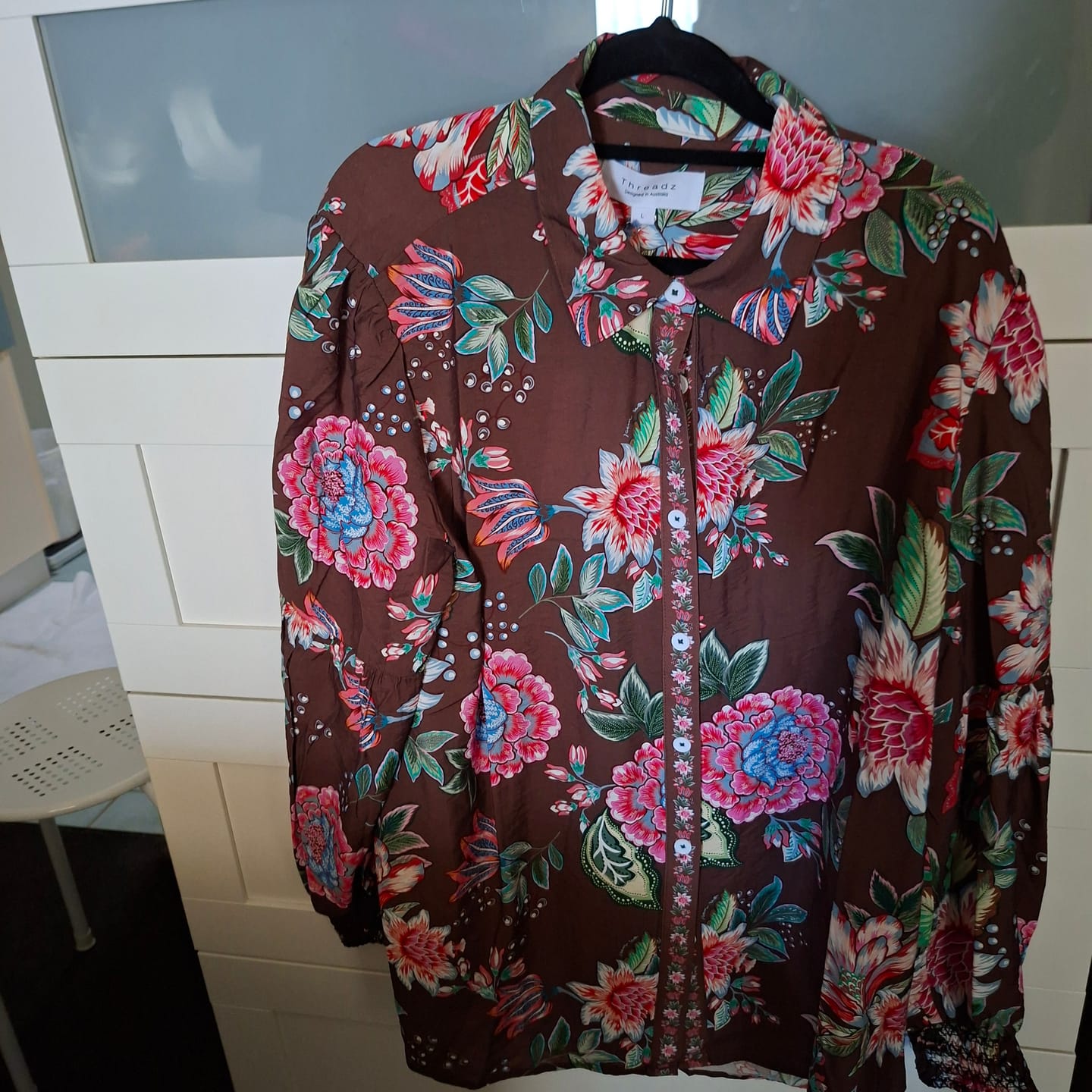 Customer photo review of Bouquet Floral Print Shirt - Chocolate Multi