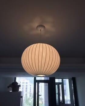 Customer photo review of Pendant Light, Crisscross Bubble, Mulberry Silk, Steel Wireframe, E26