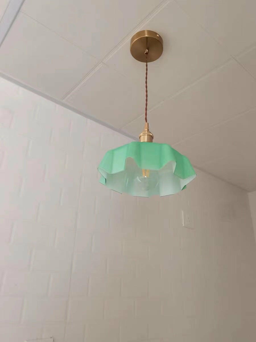 Customer photo review of French Flower Pendant Light, Pleated Glass Shade, Brass, E27