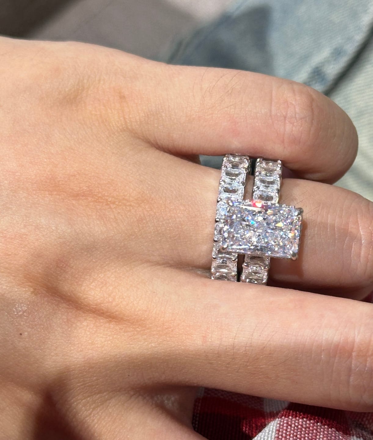 Customer photo review of S925 5.0Ct Luxe Radiant Cut Engagement Ring Travel Ring With Radiant Cut Wedding Band
