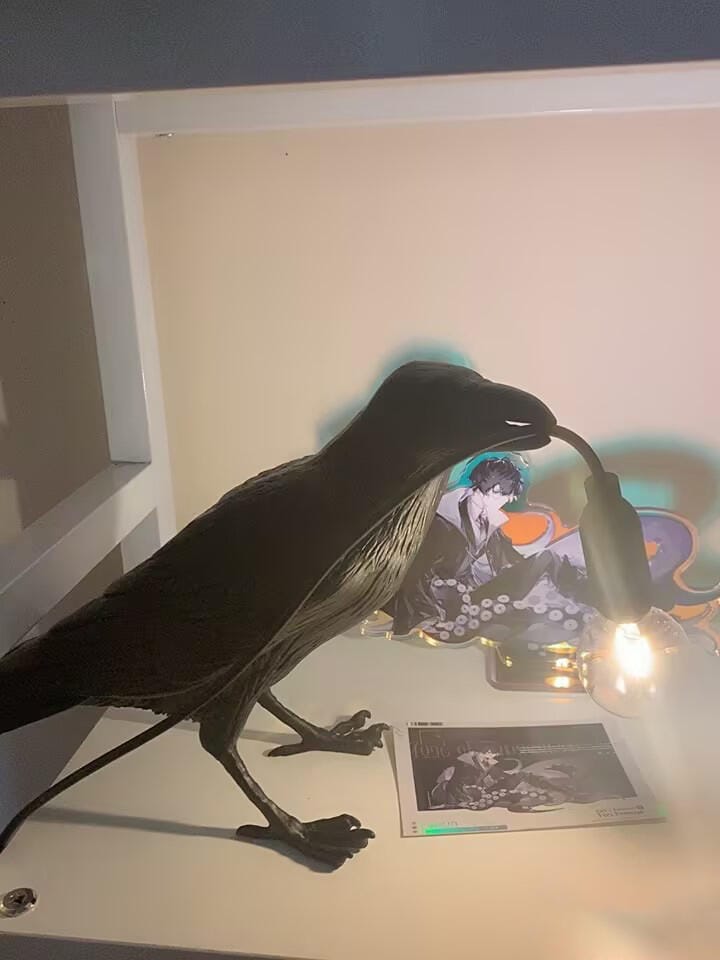 Customer photo review of Table Lamp, Raven Resin Sculpture, E14 Edison Bulb, White or Black