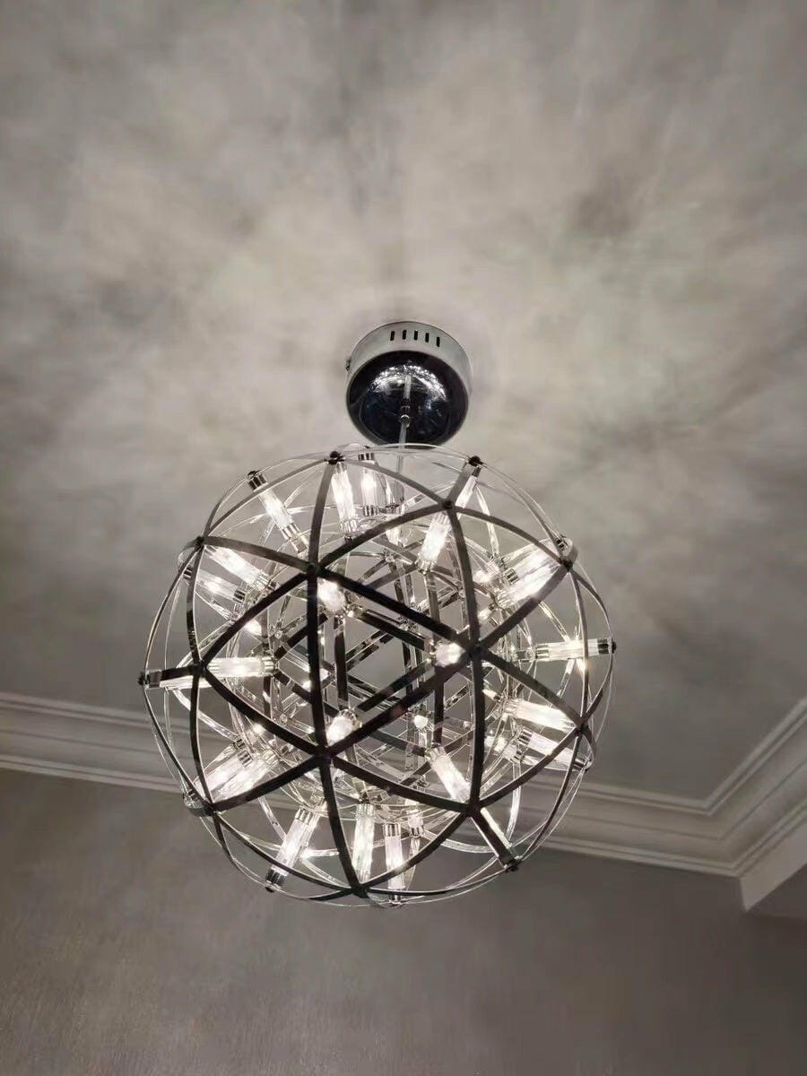 Customer photo review of Spark Ball Pendant Light, Stainless Steel Sphere, Warm White LED