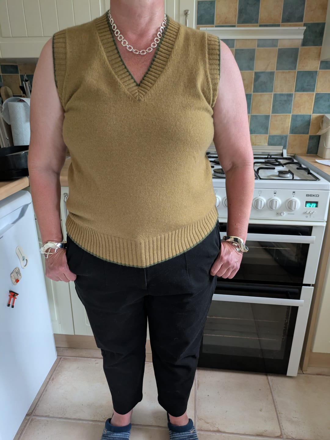 Customer photo review of Brand New Mustard Gold and Olive Cashmere V Neck Tank Top Medium UK 12-14