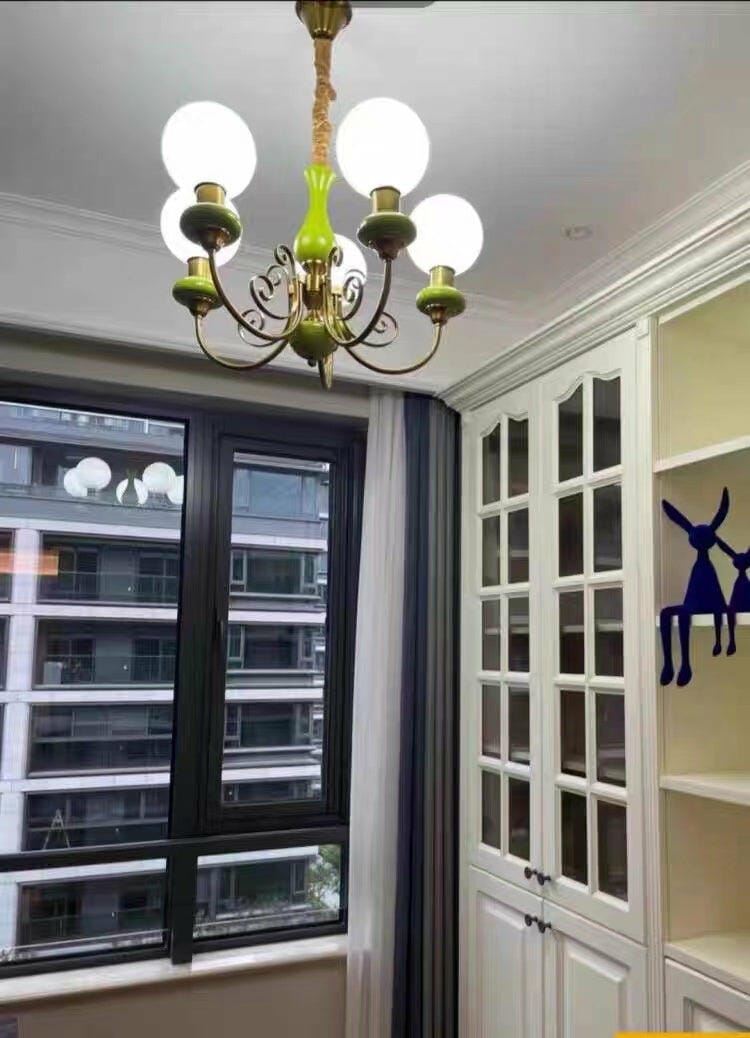 Customer photo review of Onyx Chandelier, White Glass Shades, Gold Finish, E26/E27, 3 to 8 Heads