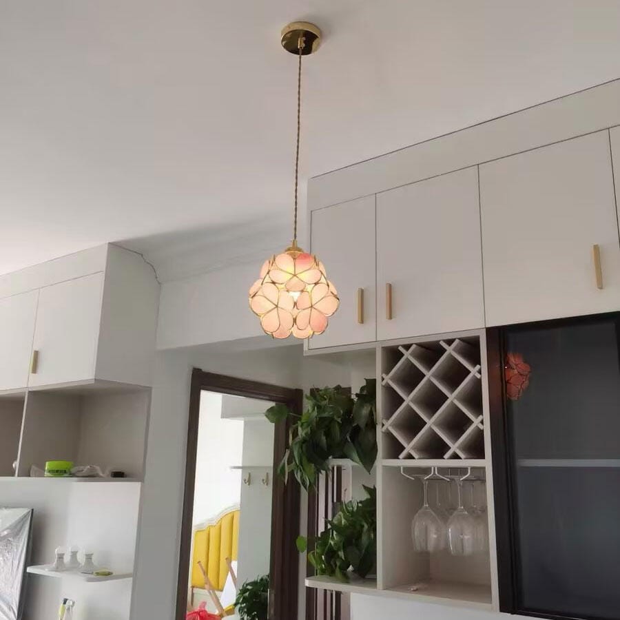 Customer photo review of Glass Petal Pendant Light, Handblown Shade, Brass Fitting, E26/E27