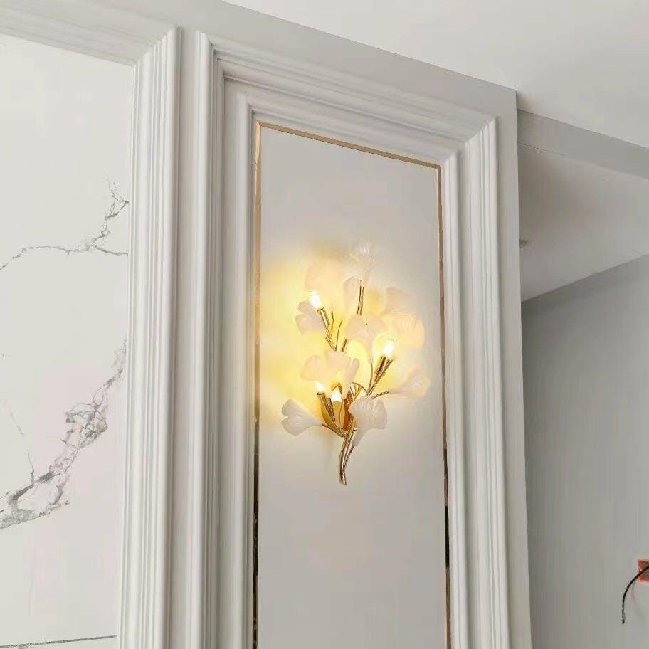 Customer photo review of Wall Lamp, White Ceramic Ginkgo Leaves, G9, Gold or Nickel Finish