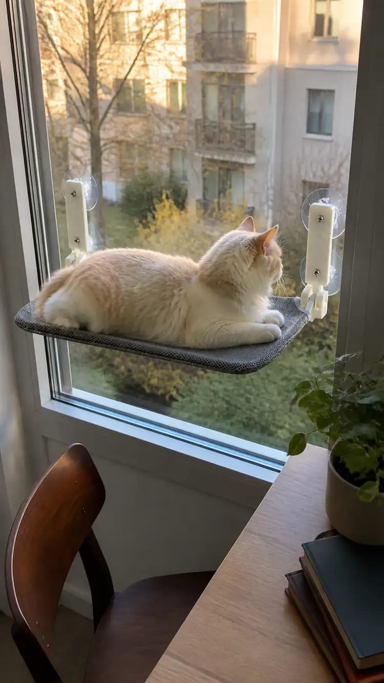 Customer photo review of Secure & Stylish Cat Window Perch Hammock
