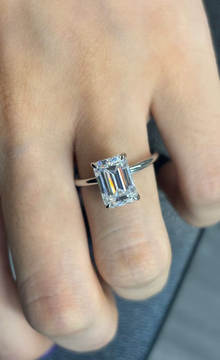 Customer photo review of Rodiffy Moissanite 3.5 Ct Emerald Cut Solitaire Engagement Ring For Her