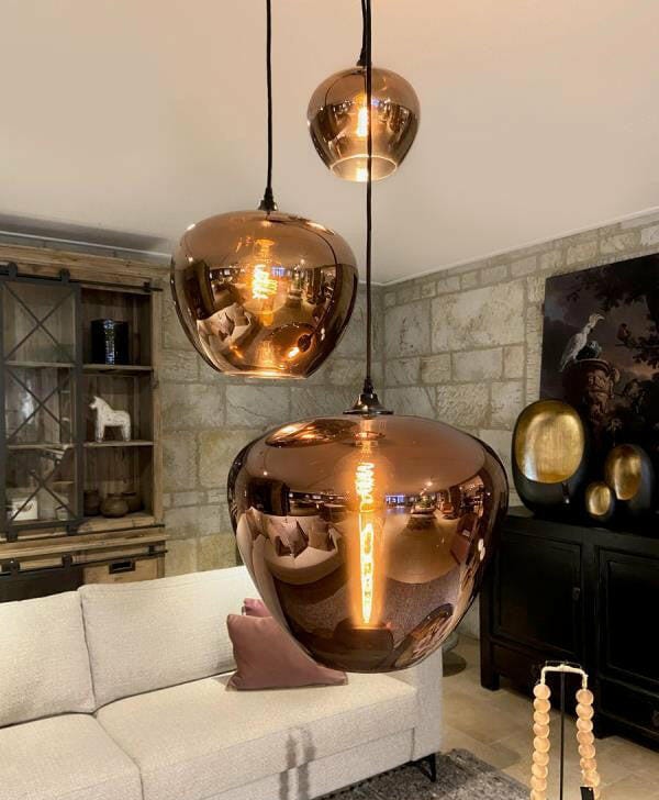 Customer photo review of Bottle Pendant Light, Hand-Blown Smoke Gray Glass, Black, E27