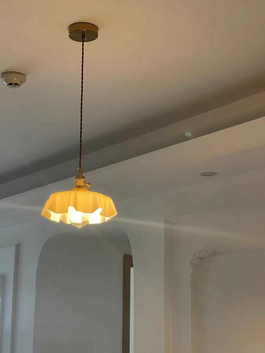 Customer photo review of French Flower Pendant Light, Pleated Glass Shade, Brass, E27