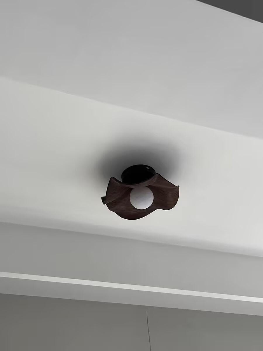 Customer photo review of Flush Mount Ceiling Light, Wood-Grain Leaf Shade, White, G9, Lotus