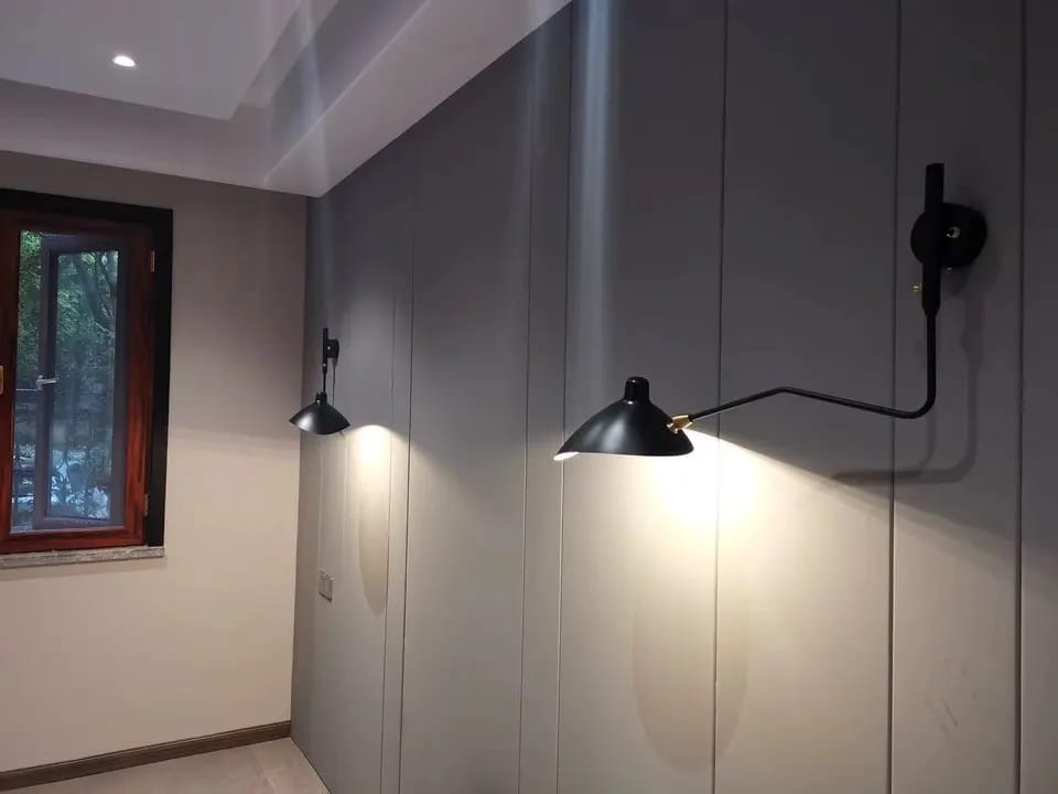Customer photo review of Wall Sconce, Spider Long-Arm, Rotating Shade, Metal and Brass, E26 / E27