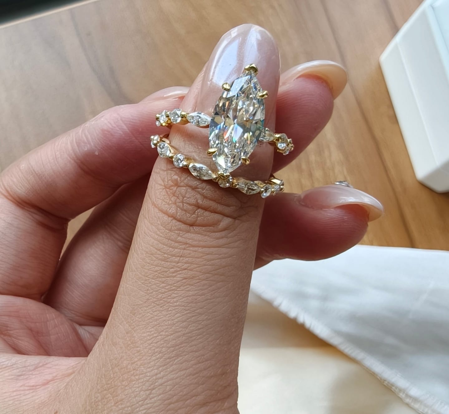 Customer photo review of S925 3.0Ct Marquise Cut Engagement Ring & Matching Wedding Band Stackable Ring Sets in Sterling Silver