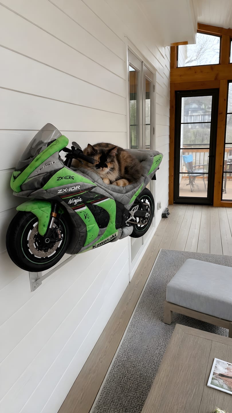 Customer photo review of CozyWhisker™ – Cozy Motorcycle Cat Bed