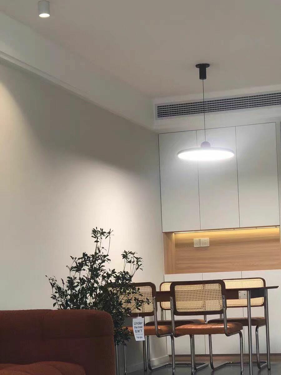 Customer photo review of Lola Pendant Light, Round Disc, White Shade, Integrated LED, Dimmable
