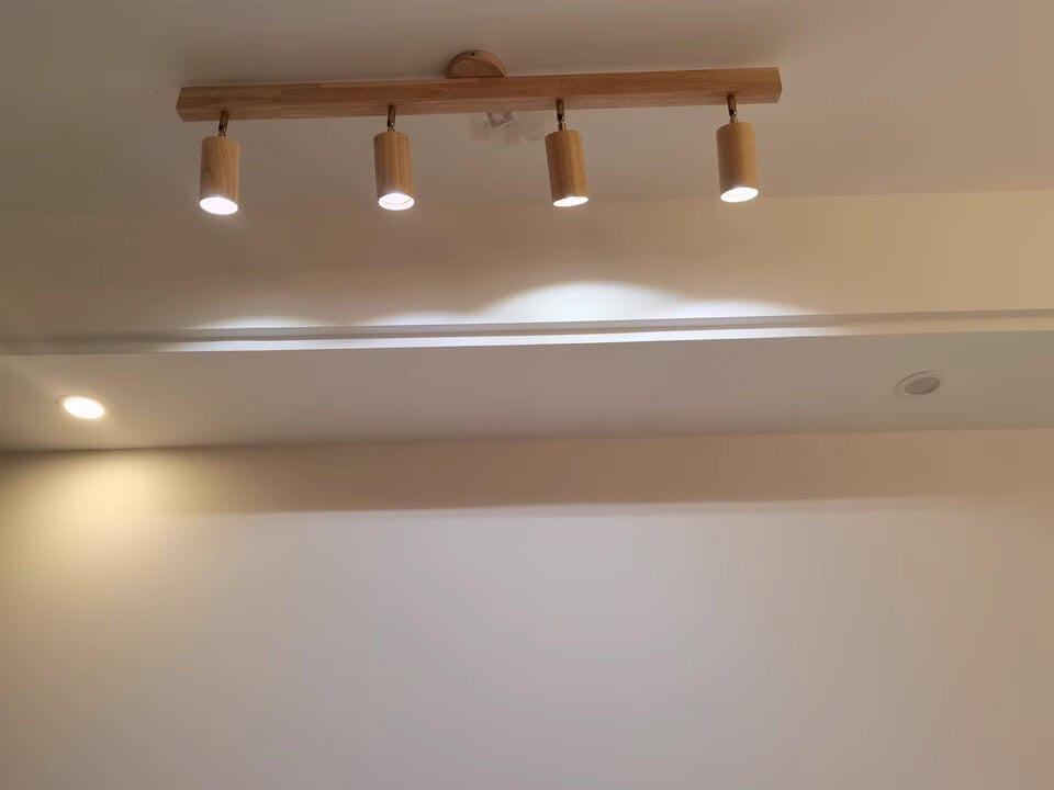 Customer photo review of Ceiling Light, Natural Wood Shade Track Spotlight, E27, 1-5 Head