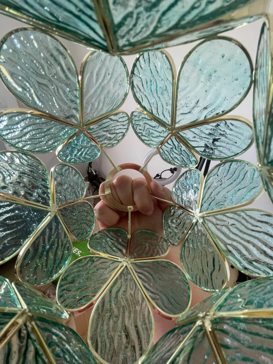 Customer photo review of Glass Petal Pendant Light, Handblown Shade, Brass Fitting, E26/E27