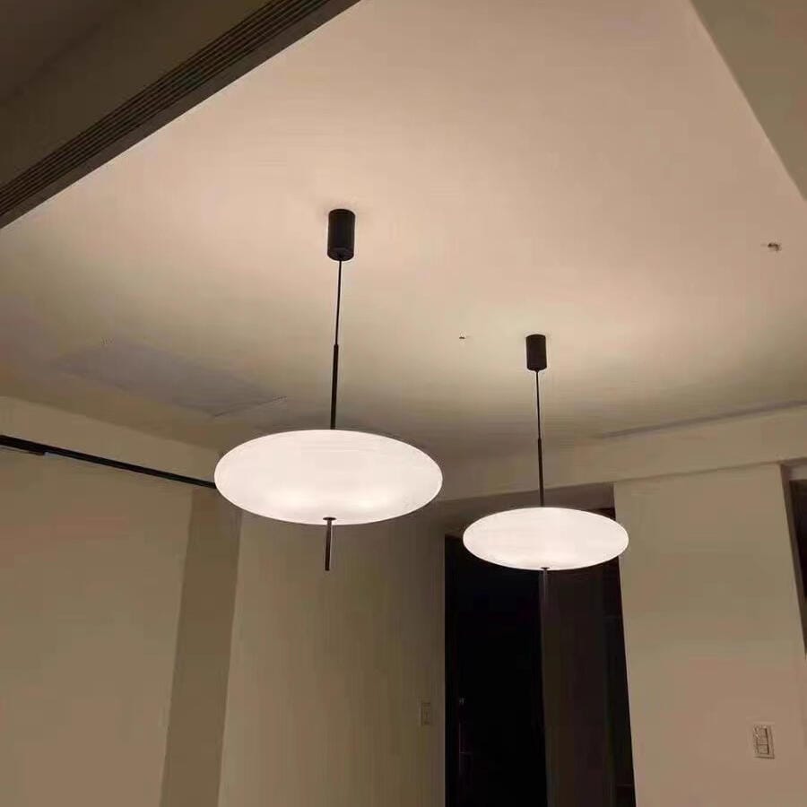 Customer photo review of Opal Disc Pendant Light, Opalescent Shade, Black or White, E26/E27