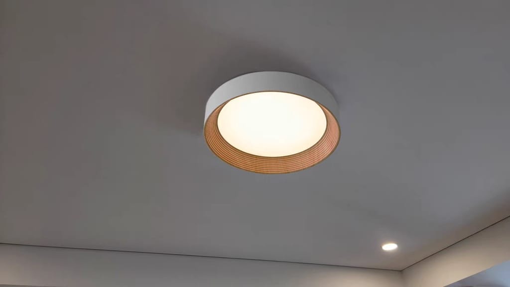 Customer photo review of Oreen Flush Mount Ceiling Light, Wood-Tone Frame, Acrylic, LED, Dimmable