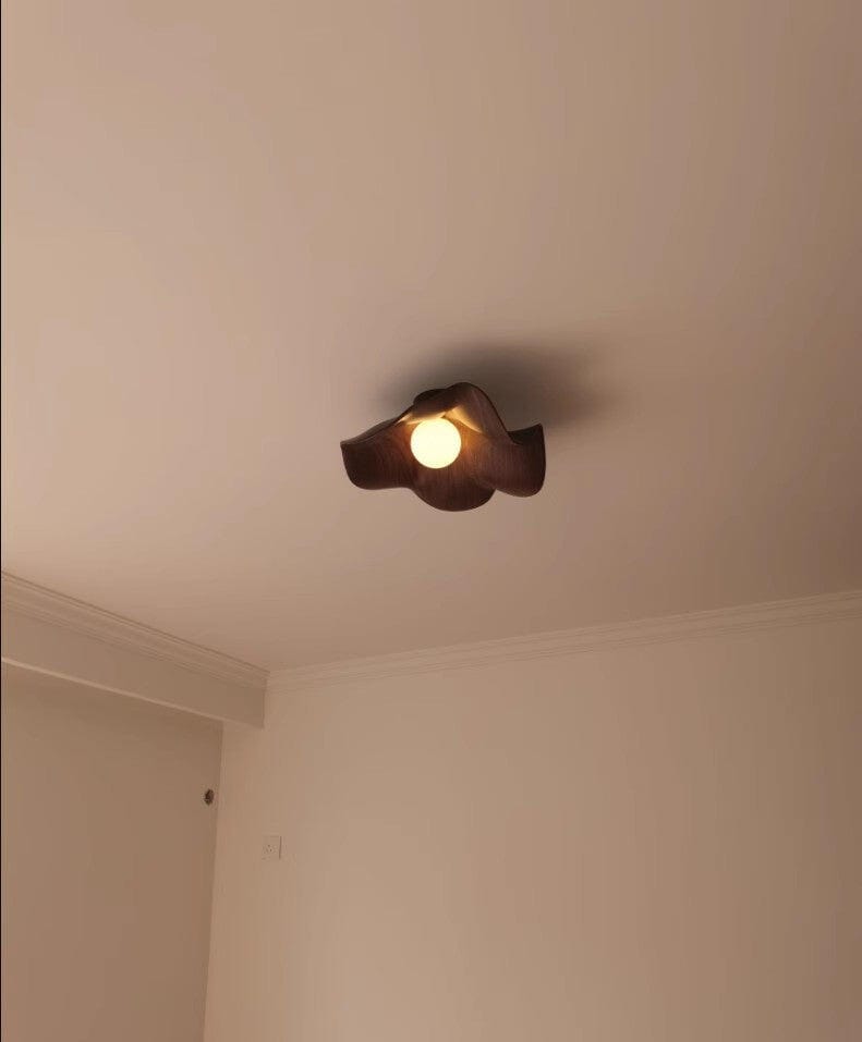 Customer photo review of Flush Mount Ceiling Light, Wood-Grain Leaf Shade, White, G9, Lotus