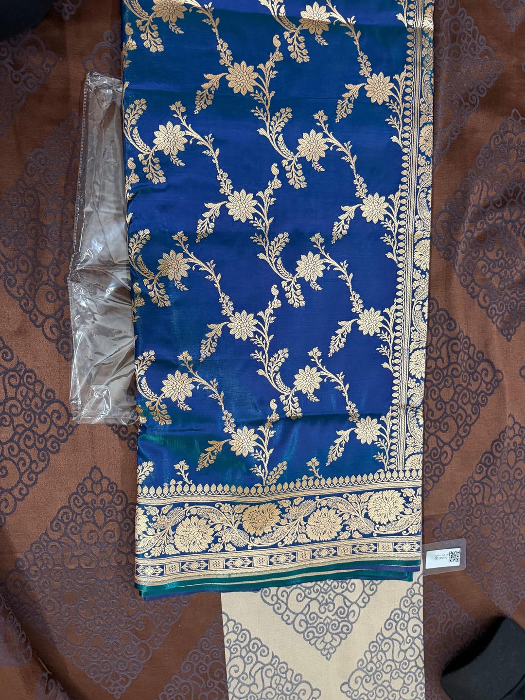 Customer photo review of Teal Zari Katan Satin Silk Banarasi Saree