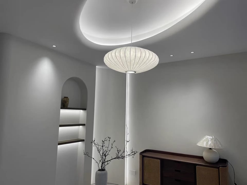Customer photo review of Pendant Light, Crisscross Bubble, Mulberry Silk, Steel Wireframe, E26