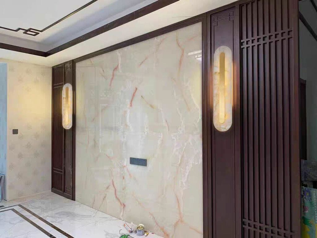 Customer photo review of Wall Sconce, Melange Alabaster Stone & Brass, G4, Hardwired