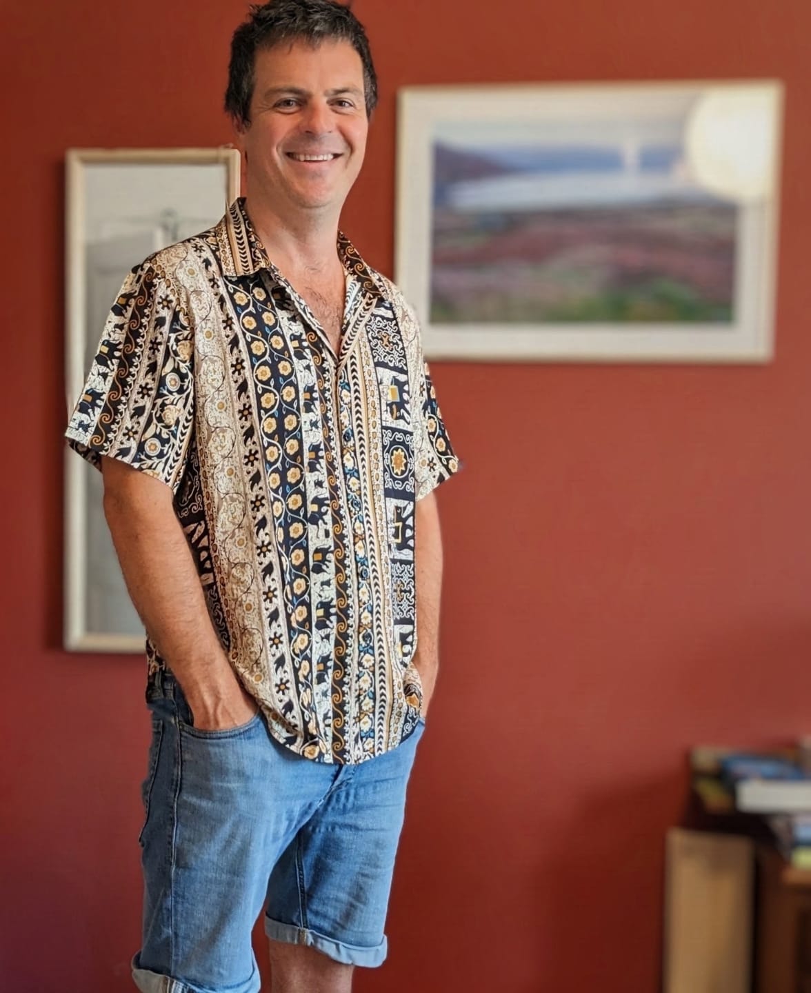 Customer photo review of Men’s Vintage Tribal Stripe Short Sleeve Button Up Casual Beach Shirt