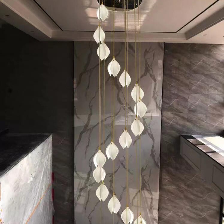 Customer photo review of Pendant Light, Ceramic Flower Shades, Brass & White, G9 LED
