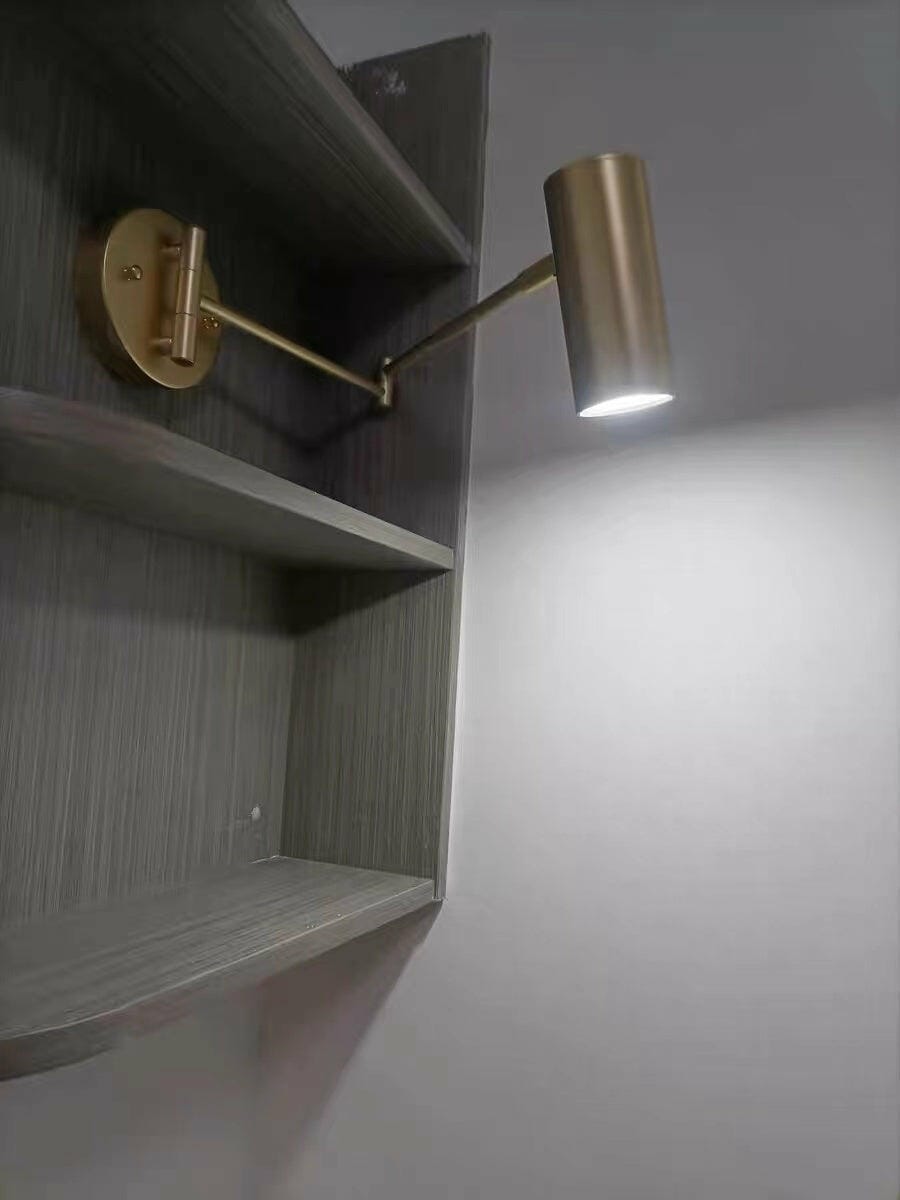 Customer photo review of Swing Arm Wall Sconce, Adjustable Iron Arm, Integrated LED, Gold